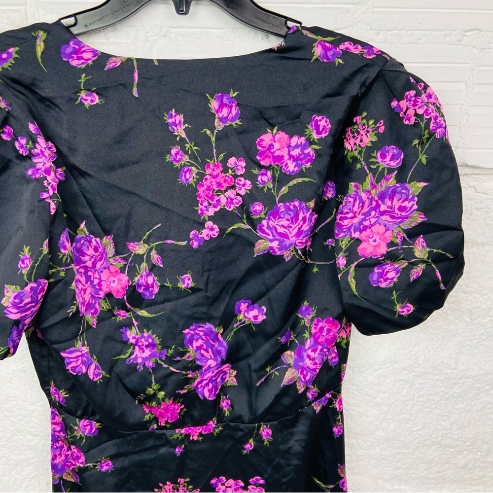 NWT LEYDEN black & purple silky satin floral mini dress size medium - Picture 16 of 17